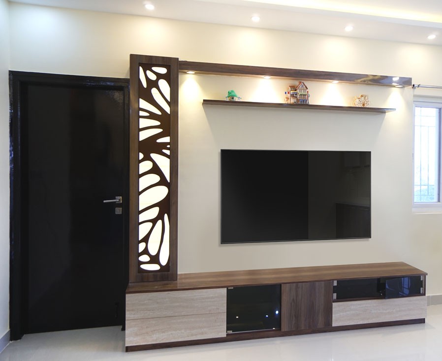 Living room interior design work in Bhopal – wardrobe & storage planning