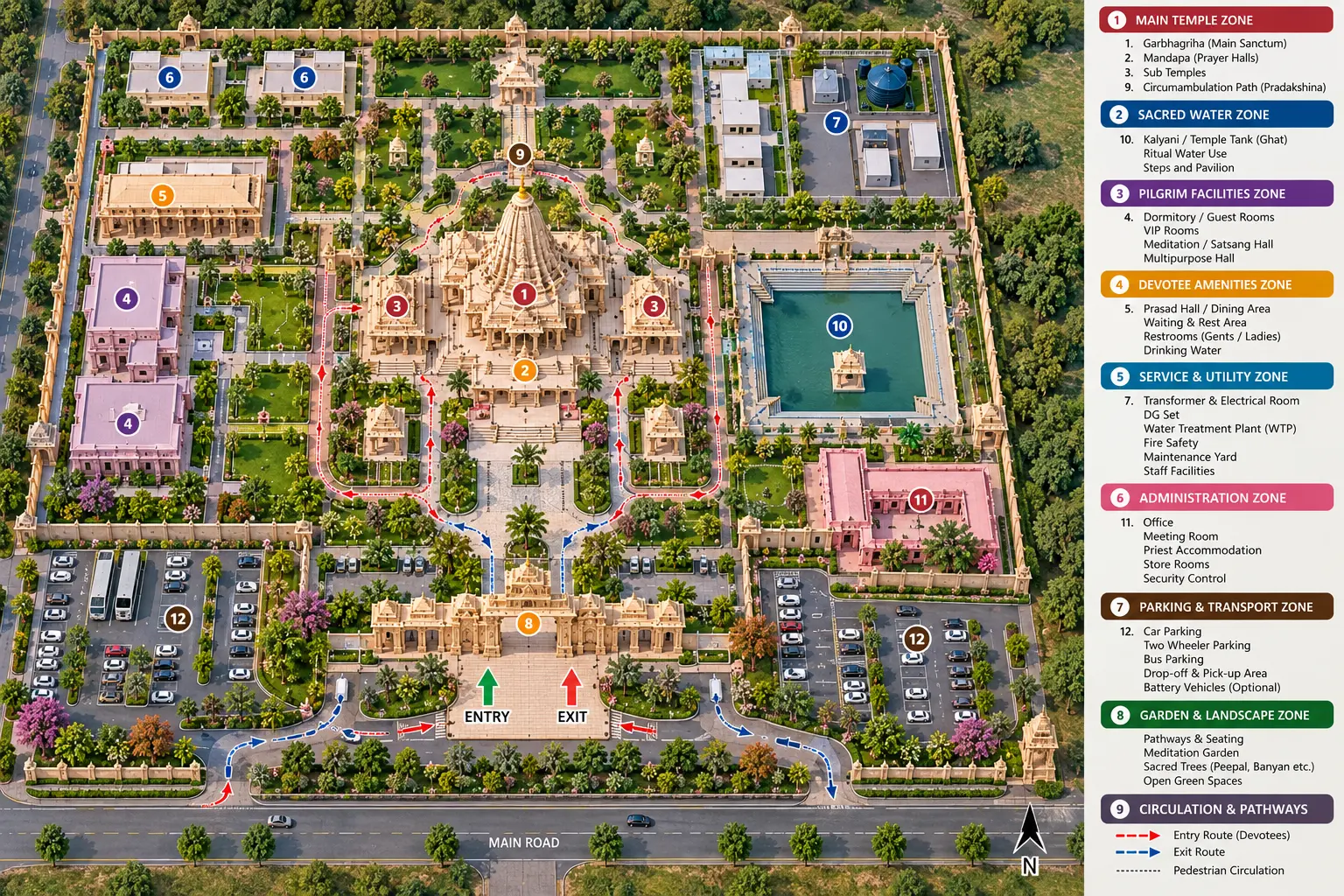 Temple campus site zoning and layout plan