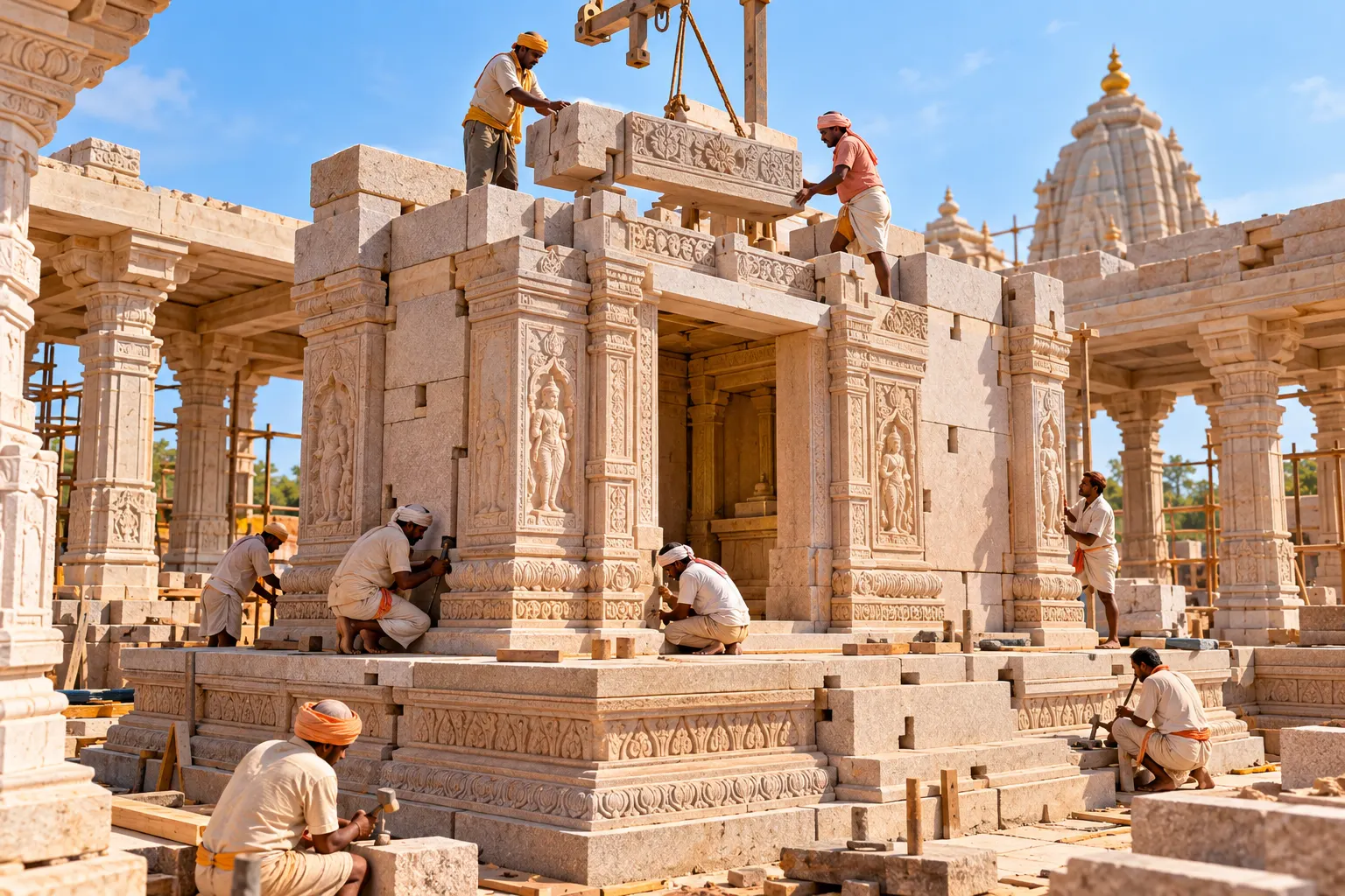 Garbhagriha sanctum under construction